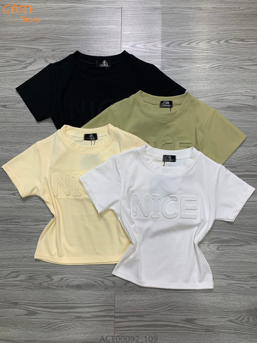 Áo croptop cổ tròn chữ dập nổi Nice basic HS