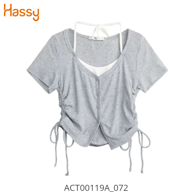 Hassy | Áo croptop cổ yếm nút giữa rút dây hai bên TLBT | Hassy.vn - Thời trang nữ hot trend