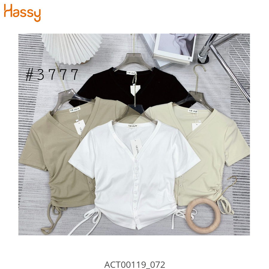 Hassy | Áo croptop cổ yếm nút giữa rút dây hai bên TLBT | Hassy.vn - Thời trang nữ hot trend