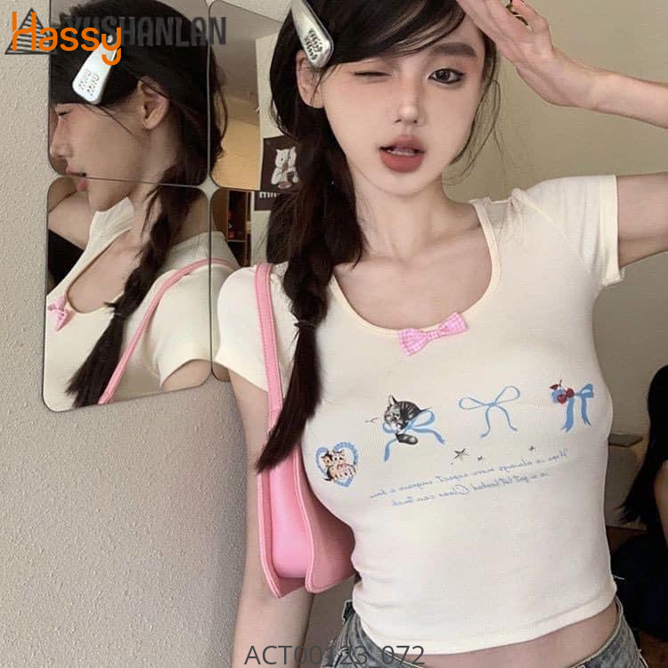 Hassy | Áo croptop cổ vuông in mèo dễ thương QC TLBT | Hassy.vn - Thời trang nữ hot trend