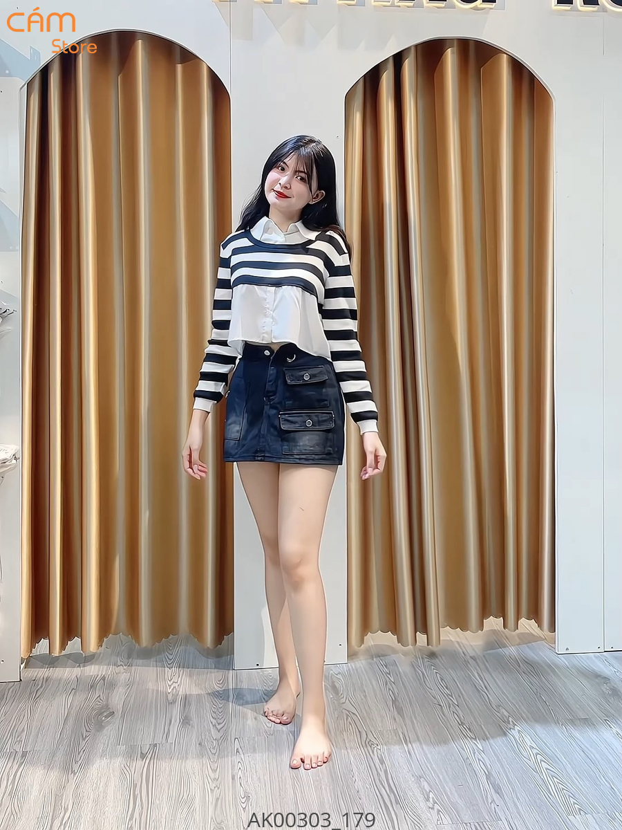 Hassy | Áo len crop tay dài phối sơ mi trắng sọc  HS | Hassy.vn - Thời trang nữ hot trend