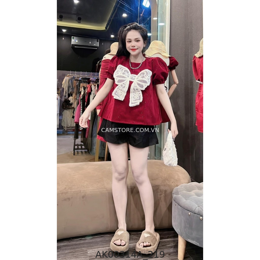 Hassy | Áo nhung babydoll gắn nơ ren Quảng Châu HS | Hassy.vn - Thời trang nữ hot trend