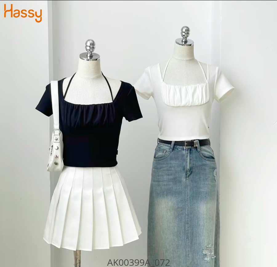 Hassy | Áo crop bèo cổ phối dây cột yếm tay bồng TLBT | Hassy.vn - Thời trang nữ hot trend