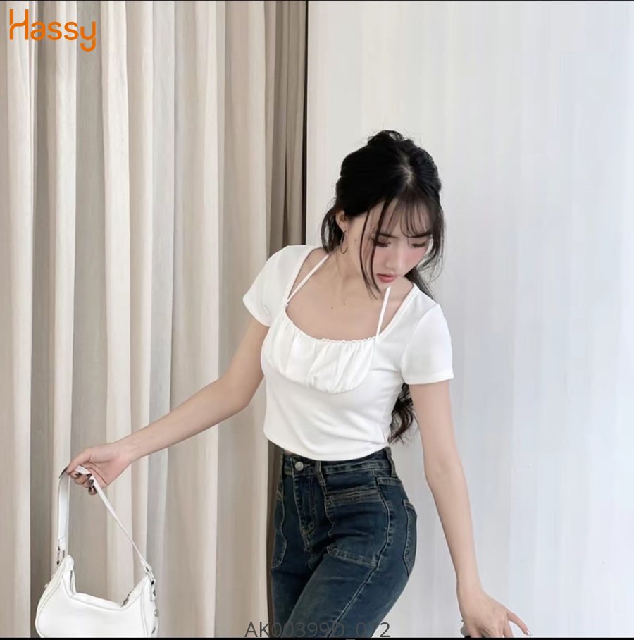 Hassy | Áo crop bèo cổ phối dây cột yếm tay bồng TLBT | Hassy.vn - Thời trang nữ hot trend