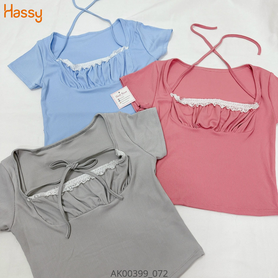 Hassy | Áo crop bèo cổ phối dây cột yếm tay bồng TLBT | Hassy.vn - Thời trang nữ hot trend