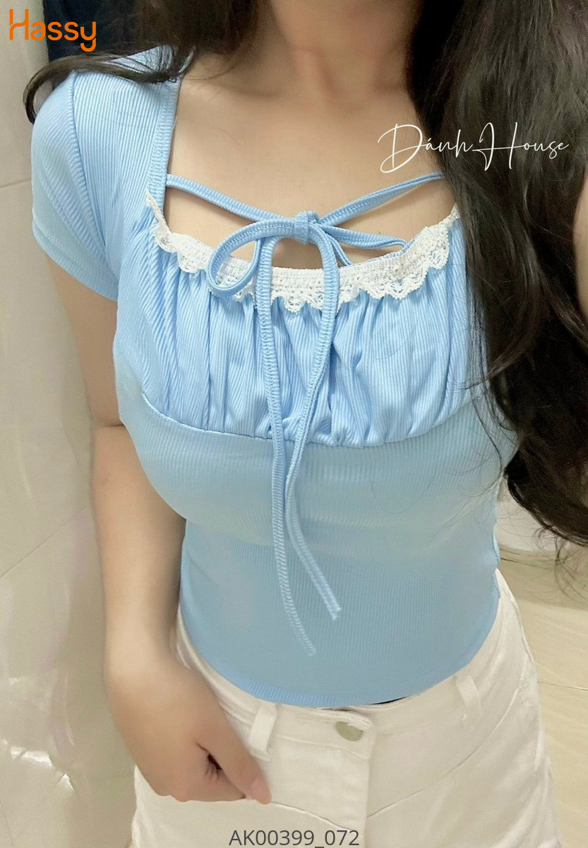 Hassy | Áo crop bèo cổ phối dây cột yếm tay bồng TLBT | Hassy.vn - Thời trang nữ hot trend