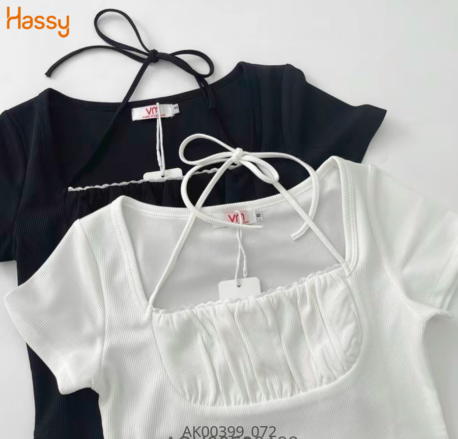 Hassy | Áo crop bèo cổ phối dây cột yếm tay bồng TLBT | Hassy.vn - Thời trang nữ hot trend