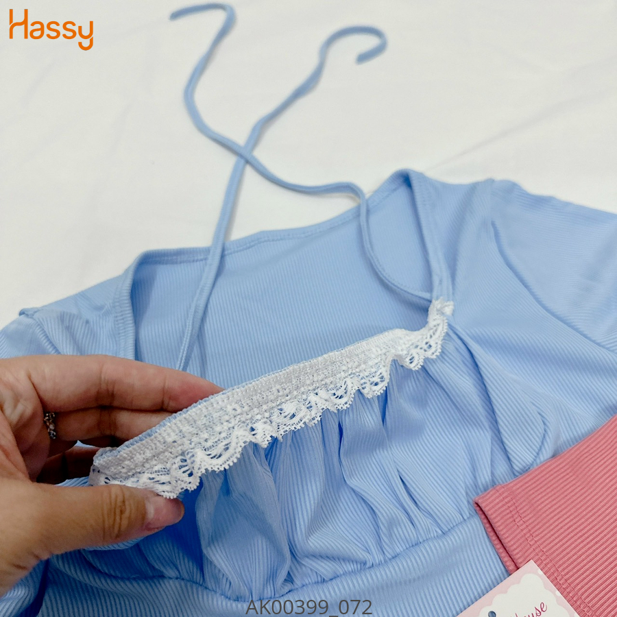 Hassy | Áo crop bèo cổ phối dây cột yếm tay bồng TLBT | Hassy.vn - Thời trang nữ hot trend