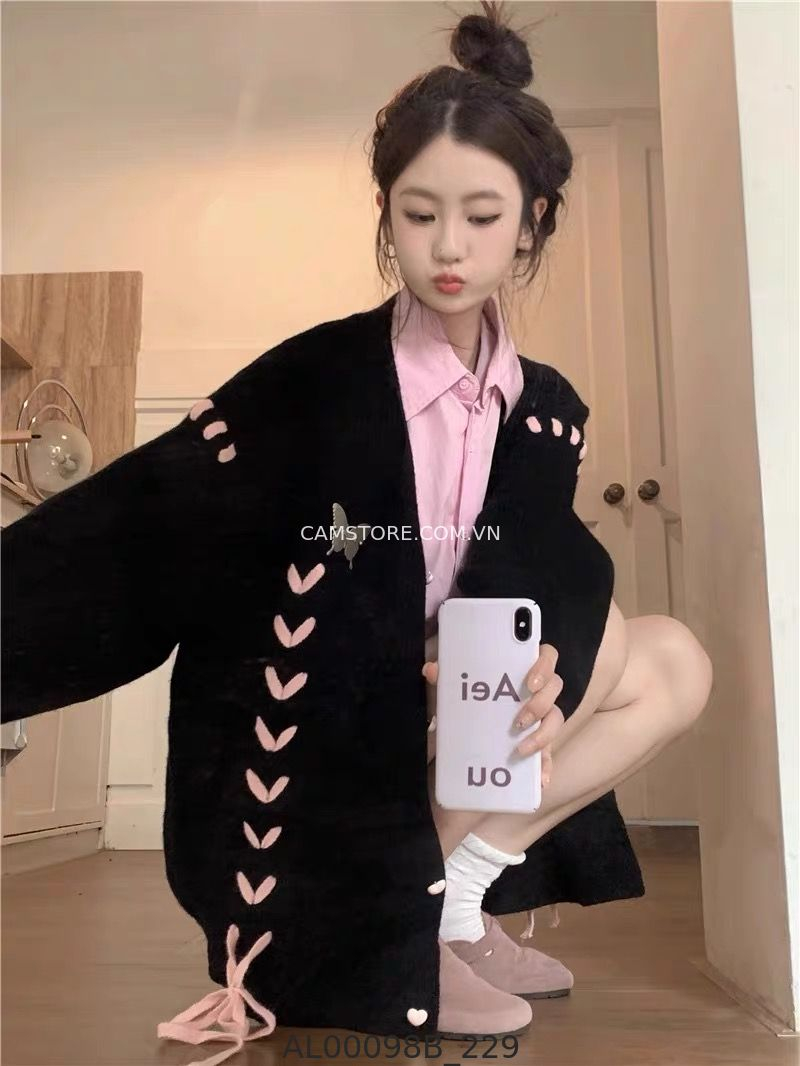 Hassy | Áo len cardigan cổ V cúc tim phối dây đan TK | Hassy.vn - Thời trang nữ hot trend