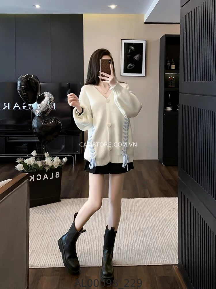 Hassy | Áo len cardigan cổ V cúc tim phối dây đan TK | Hassy.vn - Thời trang nữ hot trend