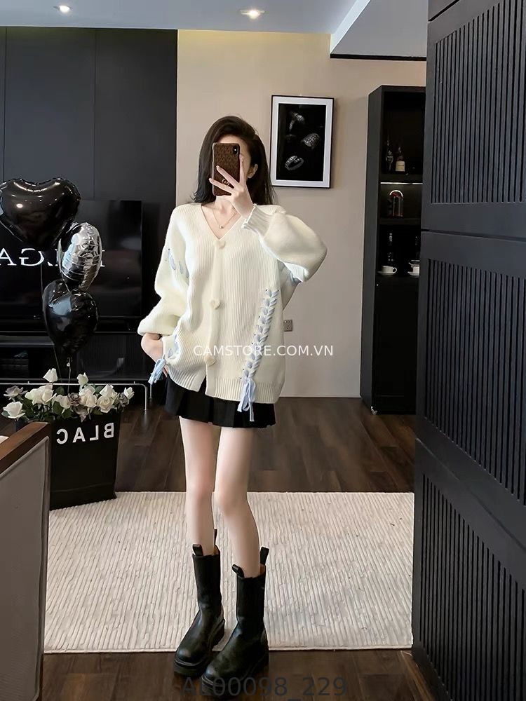 Hassy | Áo len cardigan cổ V cúc tim phối dây đan TK | Hassy.vn - Thời trang nữ hot trend