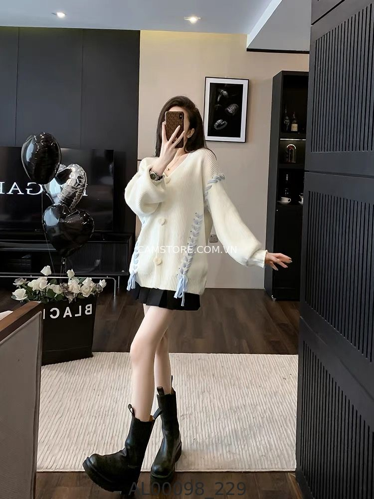 Hassy | Áo len cardigan cổ V cúc tim phối dây đan TK | Hassy.vn - Thời trang nữ hot trend