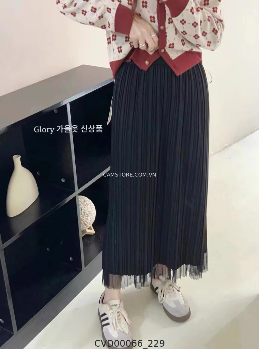 Hassy | Chân váy midi lưới dập ly nhún tầng QC HS | Hassy.vn - Thời trang nữ hot trend