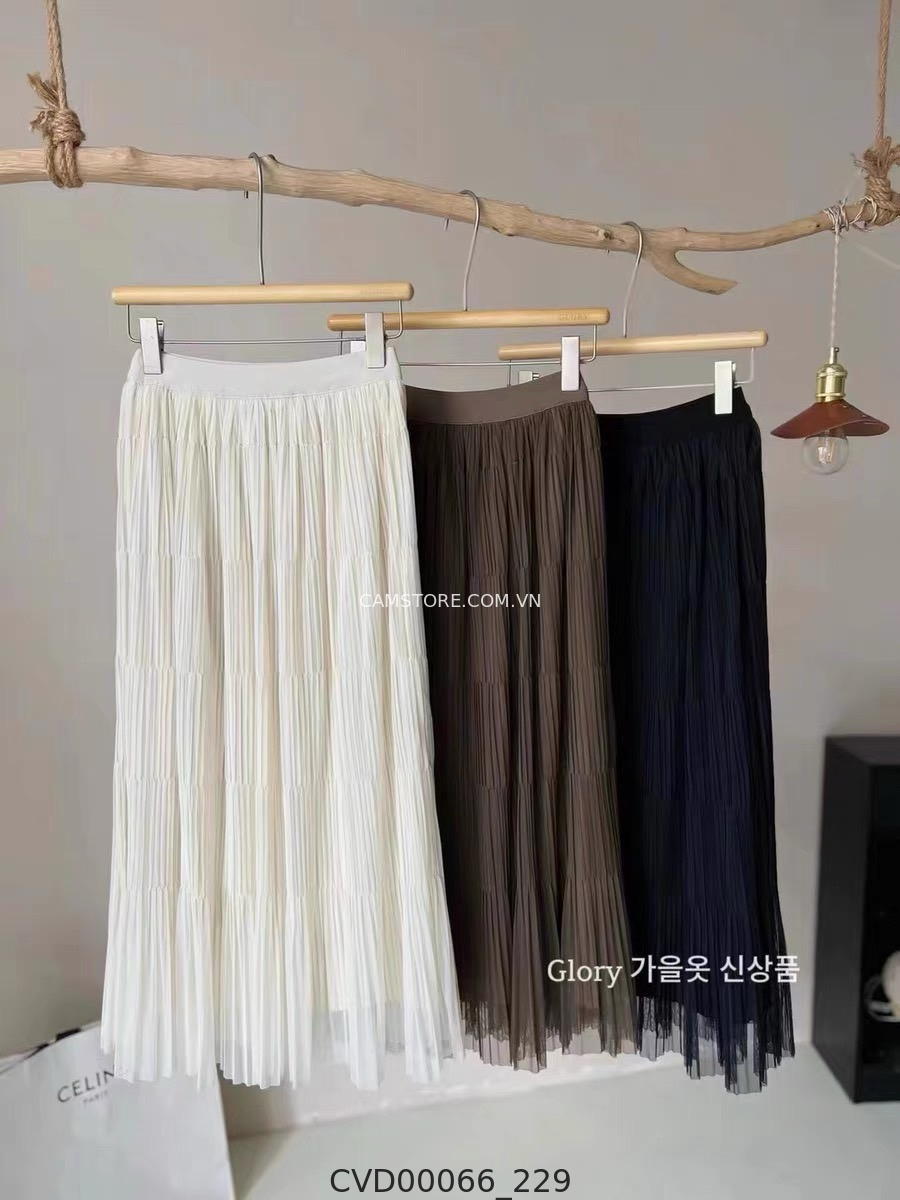 Hassy | Chân váy midi lưới dập ly nhún tầng QC HS | Hassy.vn - Thời trang nữ hot trend