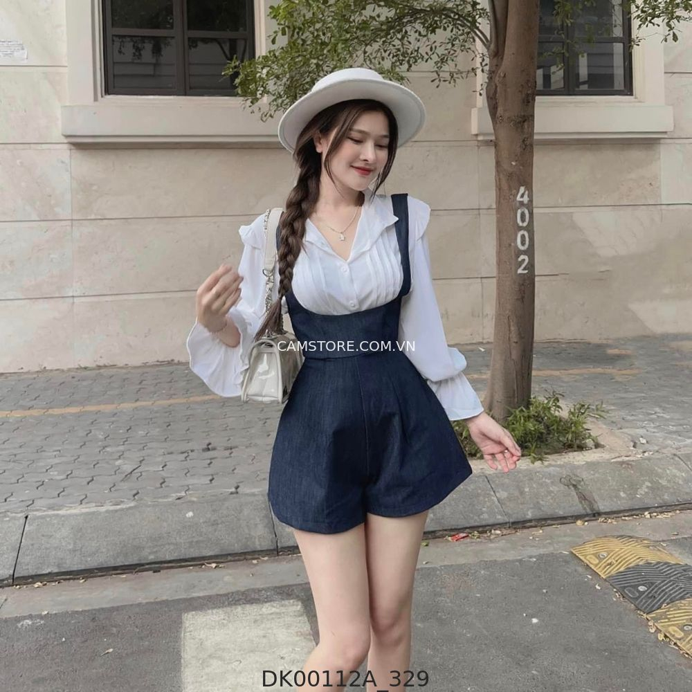 Hassy | Set áo sơ mi lụa dài tay mix yếm jeans xinh xắn MSDTB | Hassy.vn - Thời trang nữ hot trend