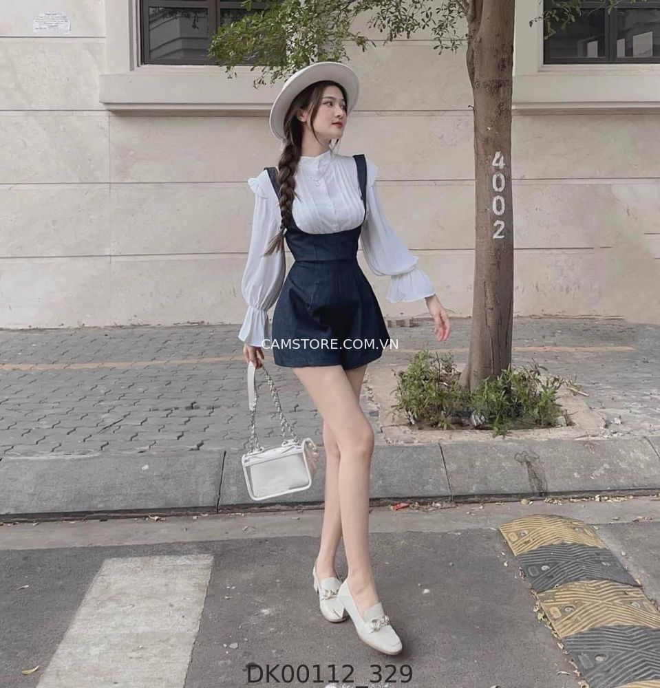 Hassy | Set áo sơ mi lụa dài tay mix yếm jeans xinh xắn MSDTB | Hassy.vn - Thời trang nữ hot trend