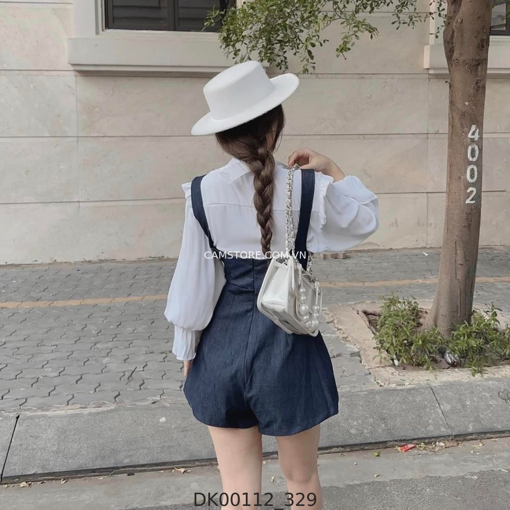 Hassy | Set áo sơ mi lụa dài tay mix yếm jeans xinh xắn MSDTB | Hassy.vn - Thời trang nữ hot trend