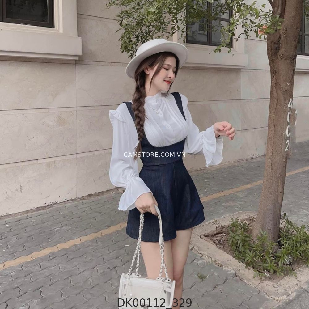 Hassy | Set áo sơ mi lụa dài tay mix yếm jeans xinh xắn MSDTB | Hassy.vn - Thời trang nữ hot trend