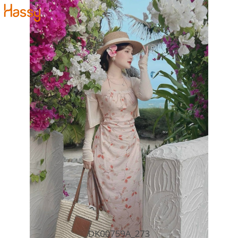 Hassy | Đầm midi hoa cổ yếm khoác crop nude 2416 KT | Hassy.vn - Thời trang nữ hot trend