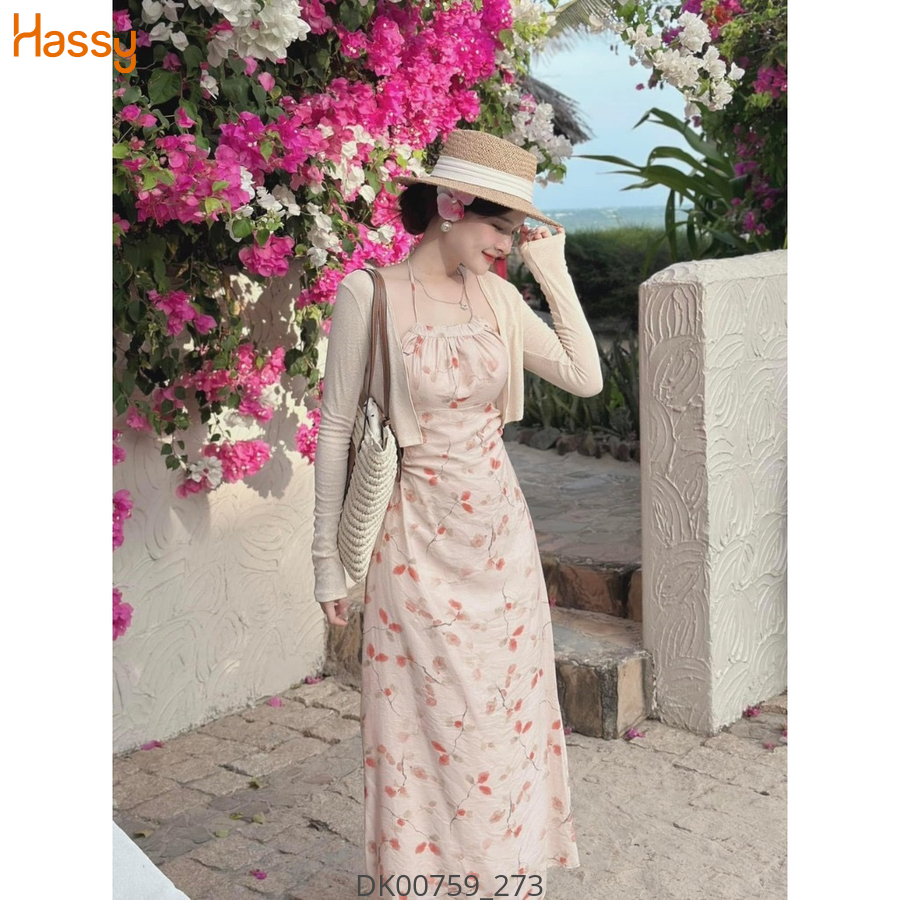 Hassy | Đầm midi hoa cổ yếm khoác crop nude 2416 KT | Hassy.vn - Thời trang nữ hot trend