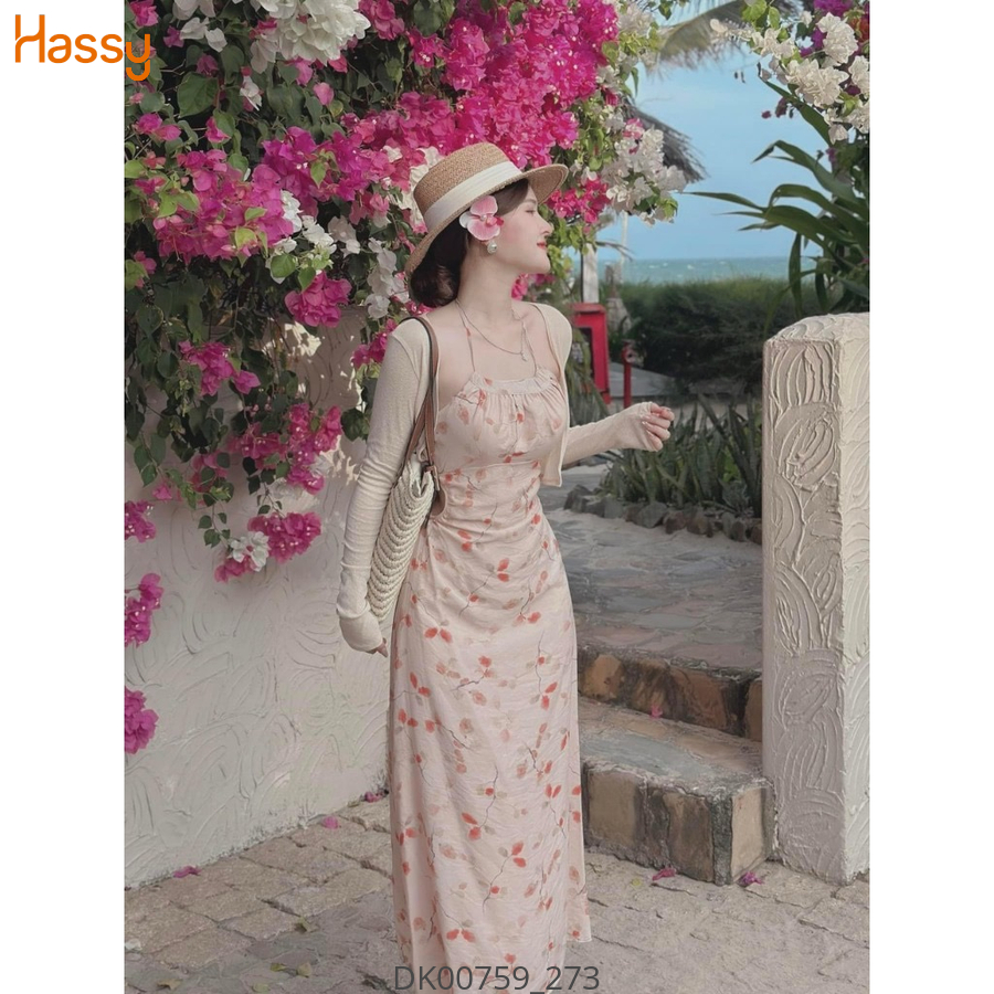 Hassy | Đầm midi hoa cổ yếm khoác crop nude 2416 KT | Hassy.vn - Thời trang nữ hot trend