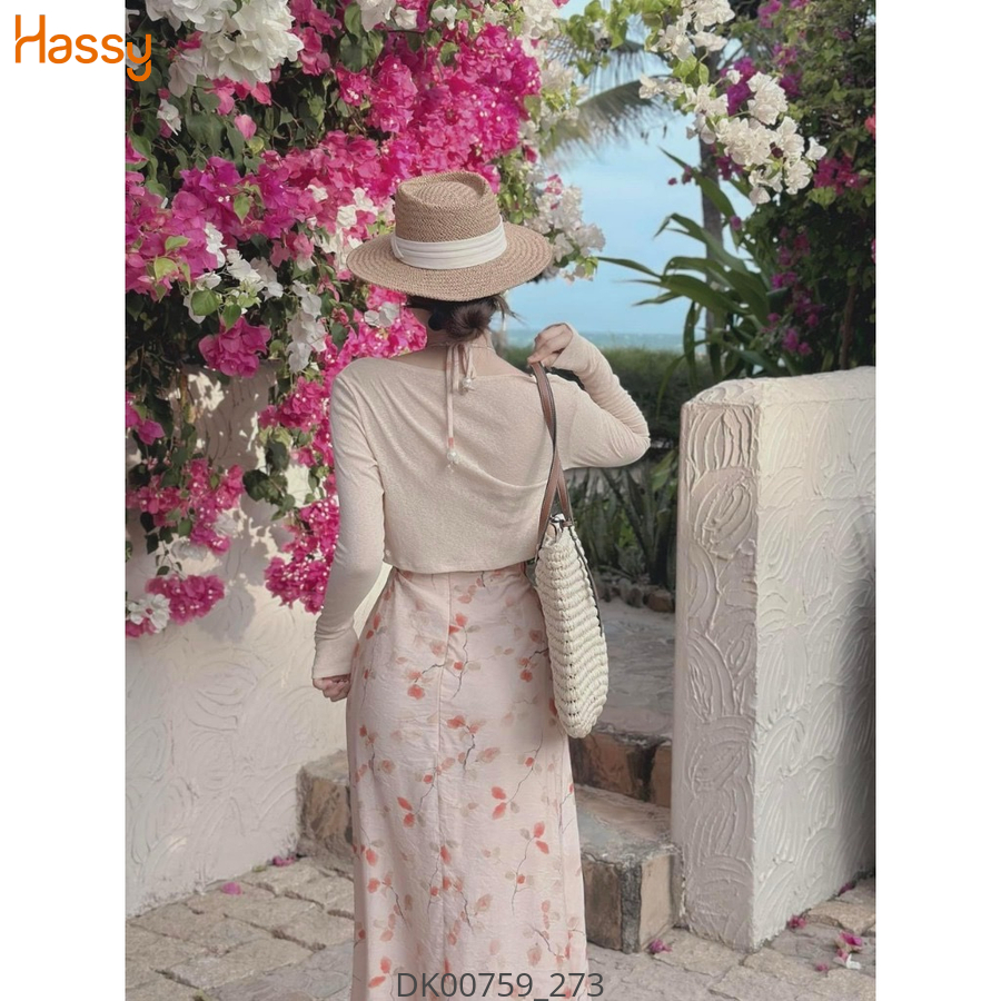 Hassy | Đầm midi hoa cổ yếm khoác crop nude 2416 KT | Hassy.vn - Thời trang nữ hot trend