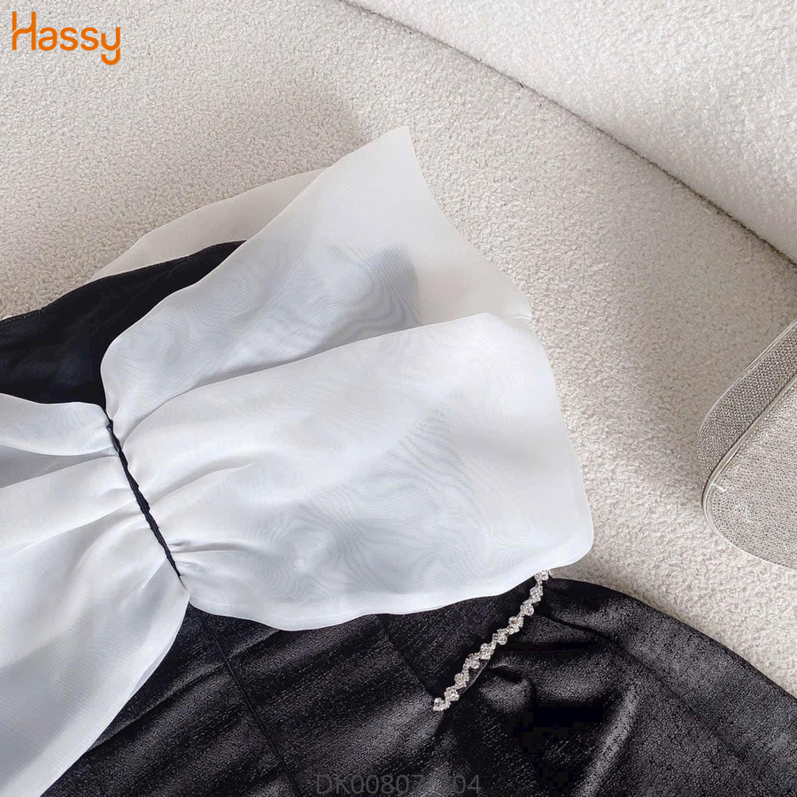 Hassy | Đầm đen phối voan trắng xoắn ngực trễ vai  KT | Hassy.vn - Thời trang nữ hot trend