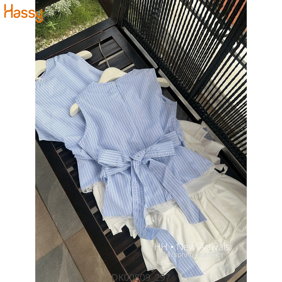 Hassy | Đầm ống hồng lai xoè xếp ly viền ren trắng ngực KT | Hassy.vn - Thời trang nữ hot trend