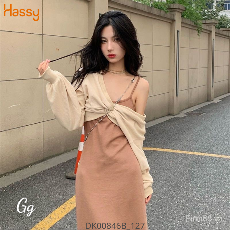 Hassy | Đầm gân hai dây midi kèm croptop rộng xoắn ngực MK | Hassy.vn - Thời trang nữ hot trend