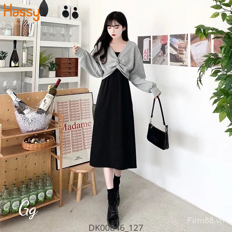 Hassy | Đầm gân hai dây midi kèm croptop rộng xoắn ngực MK | Hassy.vn - Thời trang nữ hot trend