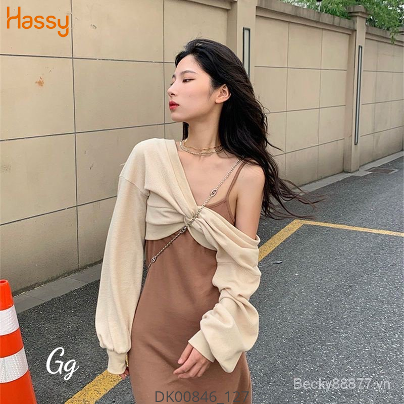 Hassy | Đầm gân hai dây midi kèm croptop rộng xoắn ngực MK | Hassy.vn - Thời trang nữ hot trend