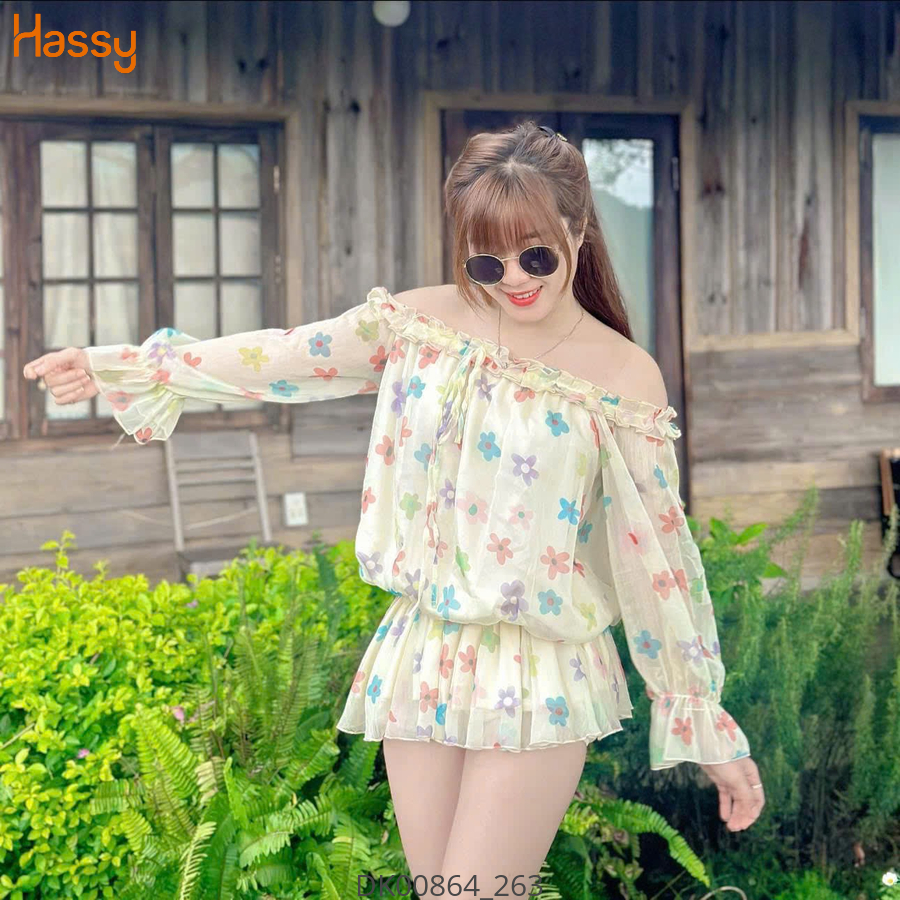 Hassy | Đầm hoa vàng nhún bèo bẹt vai tay bo phồng thun eo(28) | Hassy.vn - Thời trang nữ hot trend