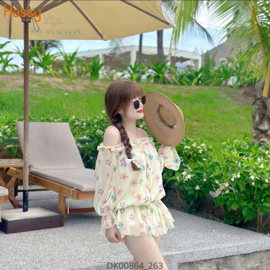 Hassy | Đầm hoa vàng nhún bèo bẹt vai tay bo phồng thun eo(28) | Hassy.vn - Thời trang nữ hot trend