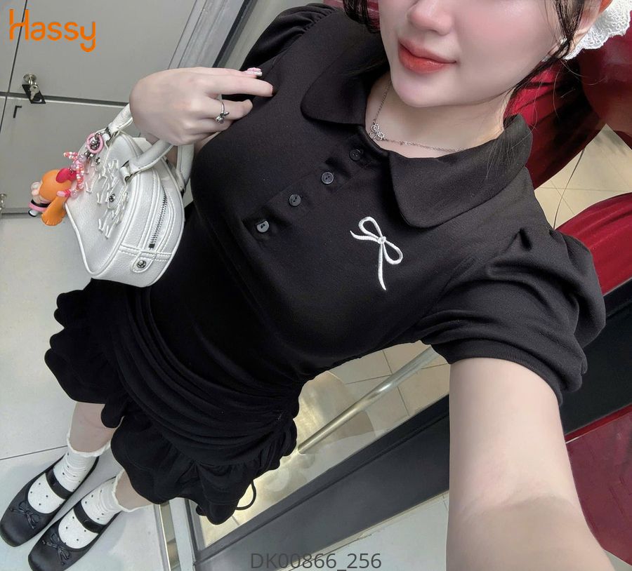 Hassy | Đầm body đen thêu nơ nhún hong( 39)  | Hassy.vn - Thời trang nữ hot trend