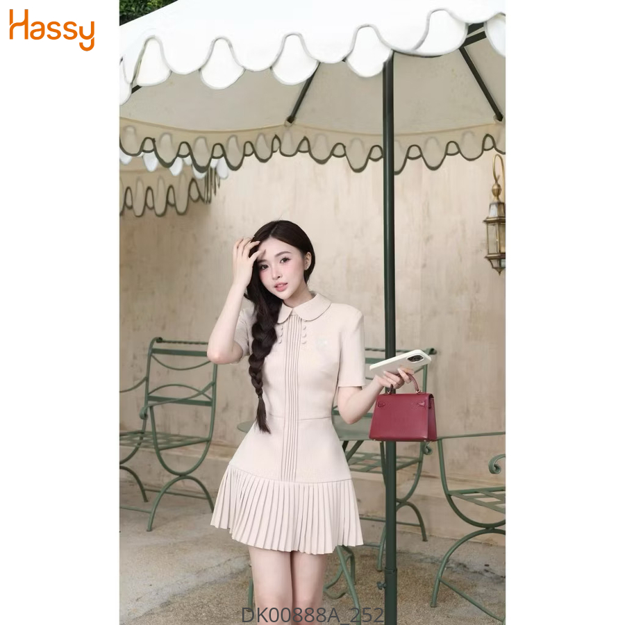 Hassy | Đầm tiểu thư tay ngắn xoè cổ bẻ thêu nơ xếp ly giữa HS | Hassy.vn - Thời trang nữ hot trend