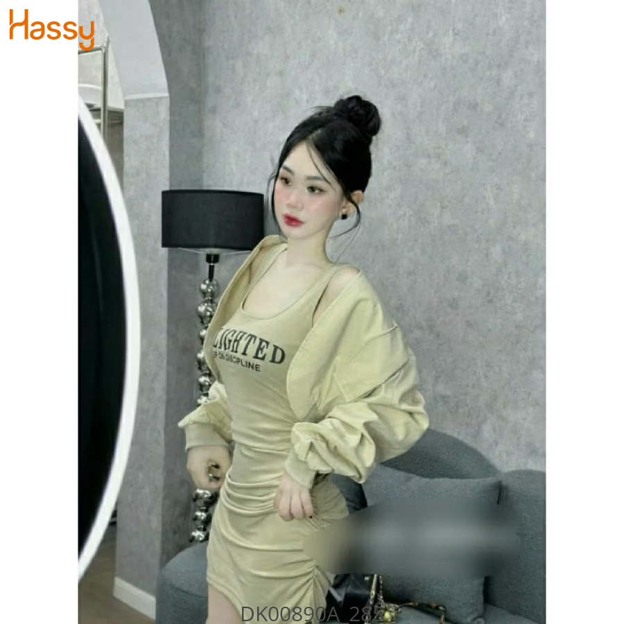 Hassy | Đầm body tăm lạnh in chữ dún eo kèm áo khoác bomber gió  HS | Hassy.vn - Thời trang nữ hot trend