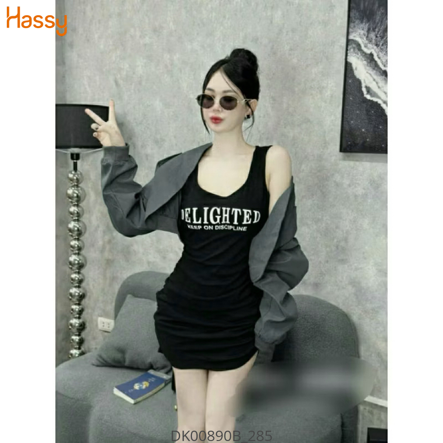 Hassy | Đầm body tăm lạnh in chữ dún eo kèm áo khoác bomber gió  HS | Hassy.vn - Thời trang nữ hot trend