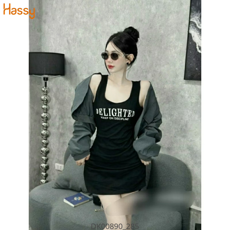 Hassy | Đầm body tăm lạnh in chữ dún eo kèm áo khoác bomber gió  HS | Hassy.vn - Thời trang nữ hot trend