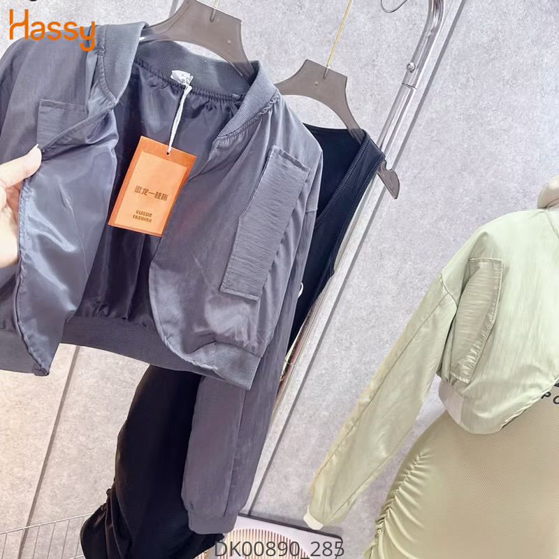 Hassy | Đầm body tăm lạnh in chữ dún eo kèm áo khoác bomber gió  HS | Hassy.vn - Thời trang nữ hot trend