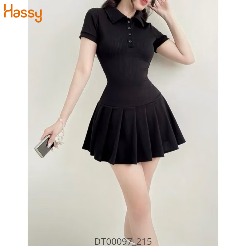 Hassy | Đầm len tăm tay ngắn xếp ly xoè cổ polo HS | Hassy.vn - Thời trang nữ hot trend