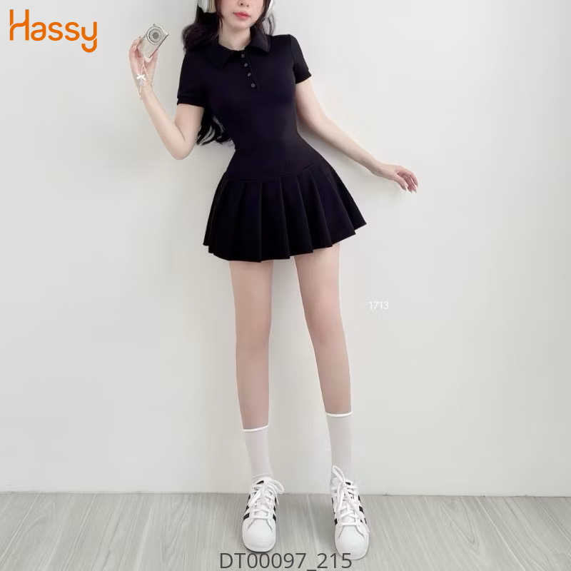 Hassy | Đầm len tăm tay ngắn xếp ly xoè cổ polo HS | Hassy.vn - Thời trang nữ hot trend