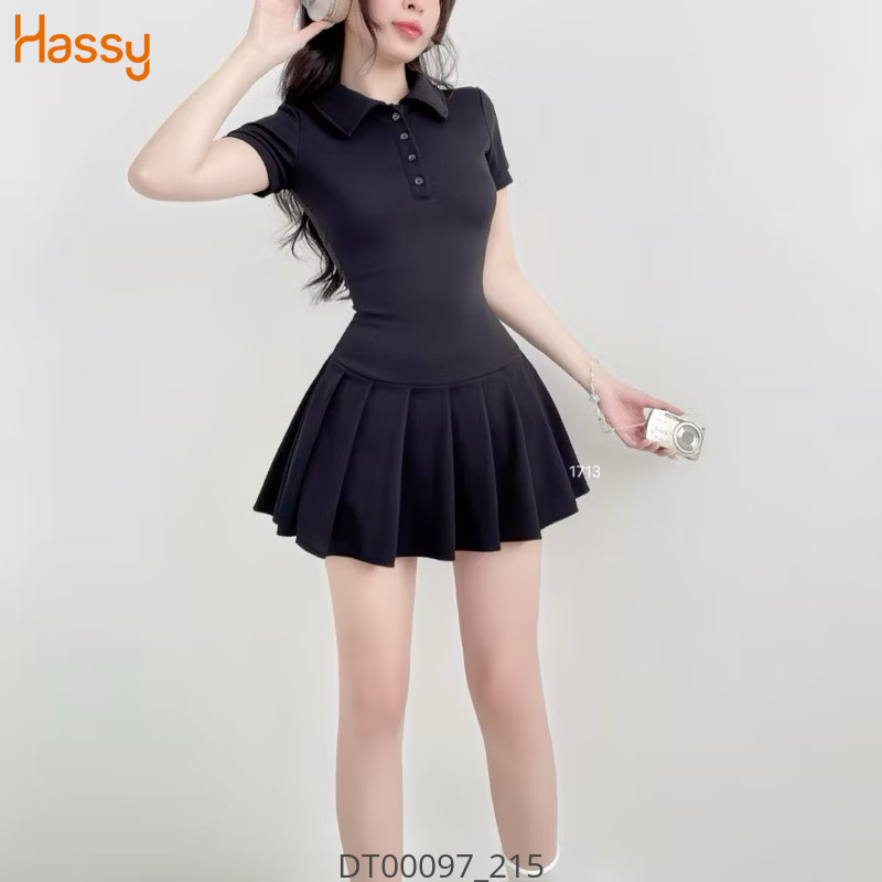 Hassy | Đầm len tăm tay ngắn xếp ly xoè cổ polo HS | Hassy.vn - Thời trang nữ hot trend