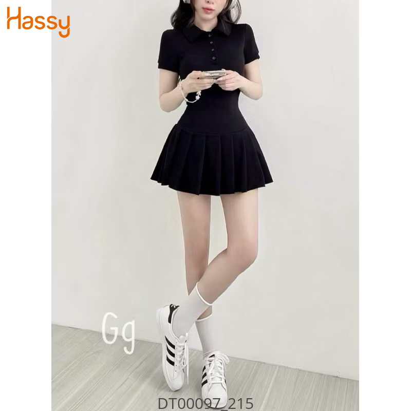 Hassy | Đầm len tăm tay ngắn xếp ly xoè cổ polo HS | Hassy.vn - Thời trang nữ hot trend