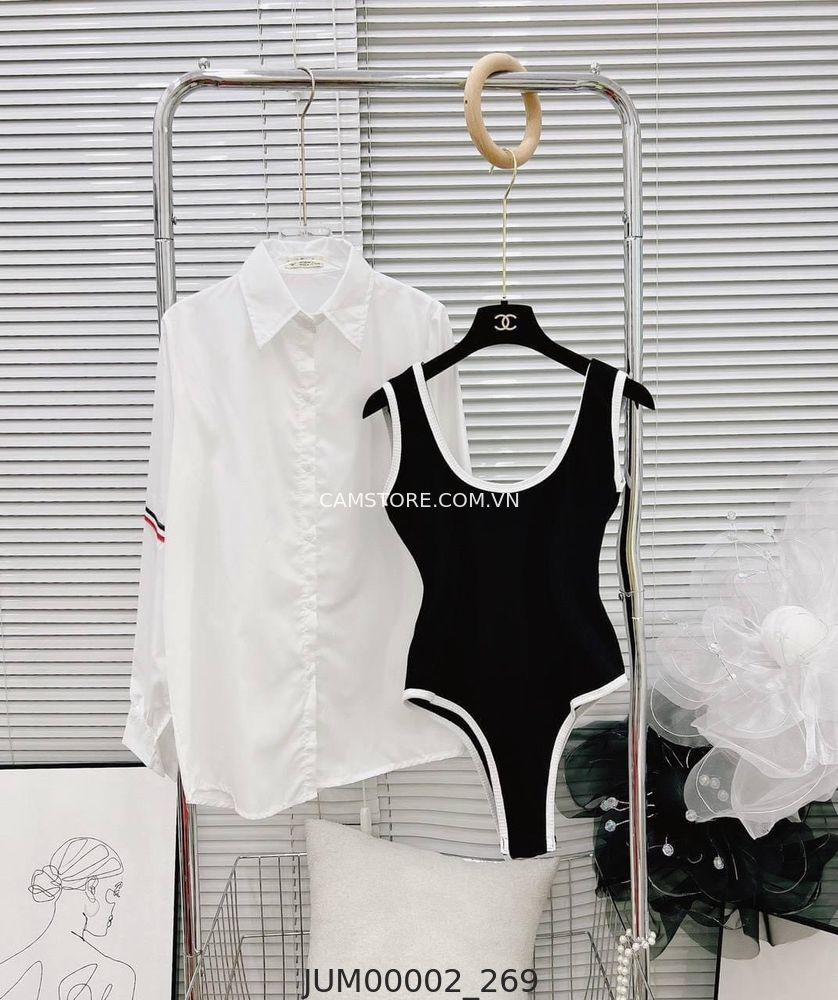 Hassy | Set áo khoác sơ mi trắng form tay dài kèm jumsuit phối viền | Hassy.vn - Thời trang nữ hot trend