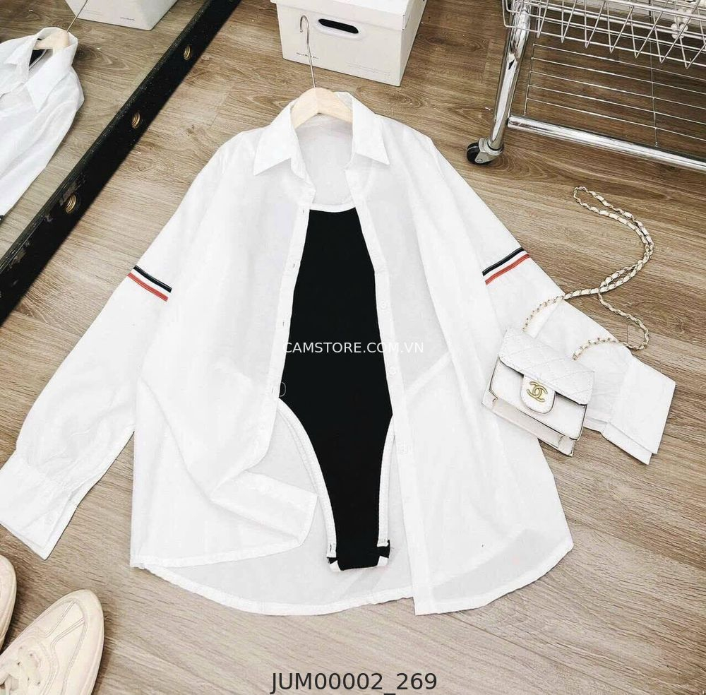 Hassy | Set áo khoác sơ mi trắng form tay dài kèm jumsuit phối viền | Hassy.vn - Thời trang nữ hot trend