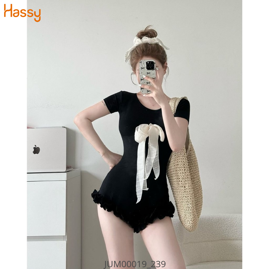 Hassy | Jum đen cổ tròn đính voan nơ trắng ngực kèm tua băng KT | Hassy.vn - Thời trang nữ hot trend