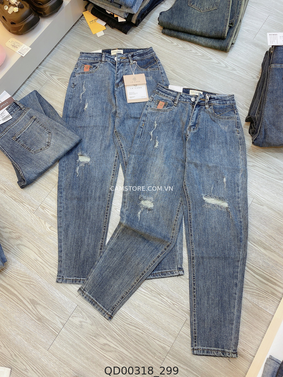 Hassy | Quần jean baggy QC co dãn rách Lacoba tag da nâu 7410-1 HS | Hassy.vn - Thời trang nữ hot trend