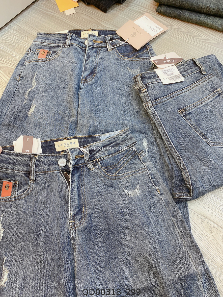 Hassy | Quần jean baggy QC co dãn rách Lacoba tag da nâu 7410-1 HS | Hassy.vn - Thời trang nữ hot trend