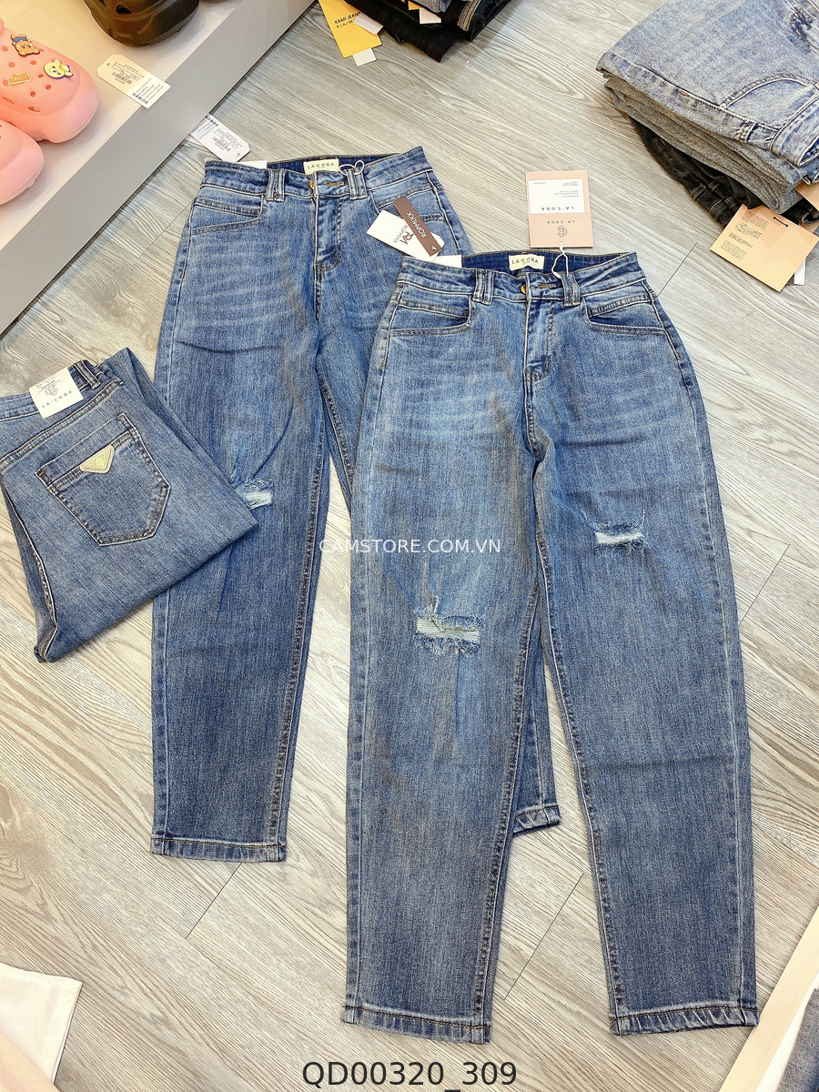 Quần jean baggy QC tag đá Lacoba rách nhẹ AB264322  HS