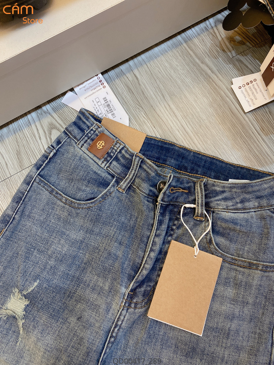 Hassy | Quần jean ôm QC tag da nâu cào nhẹ J207706 HS | Hassy.vn - Thời trang nữ hot trend